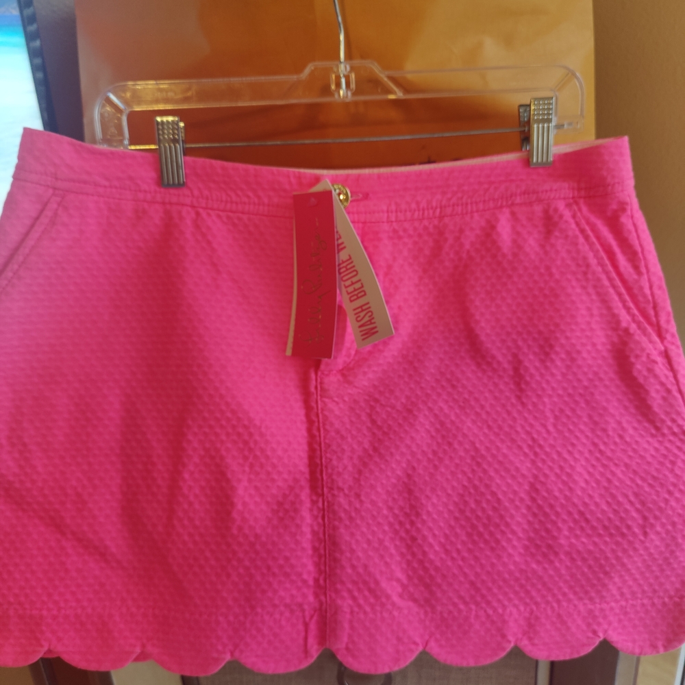 Pink Scalloped Mini Skater Skirt